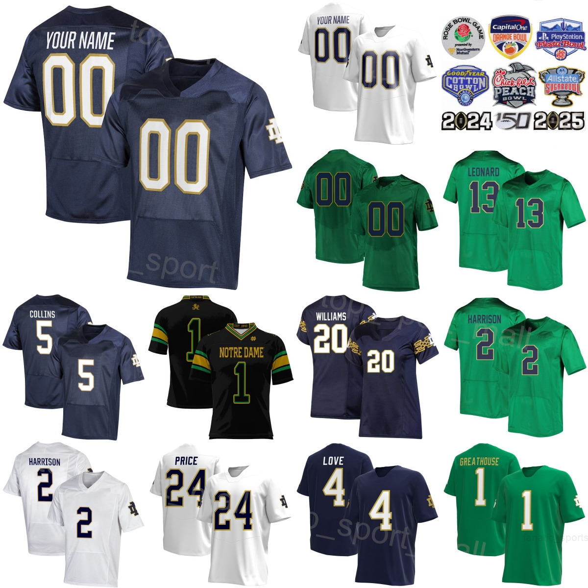 2025 College Football Notre Dame Fighting Irish Jerseys Men Women Kids 13 Riley Leonard 4 Jeremiyah Love 24 Jadarian Price 5 Beaux Collins Jaden Greathouse Harrison