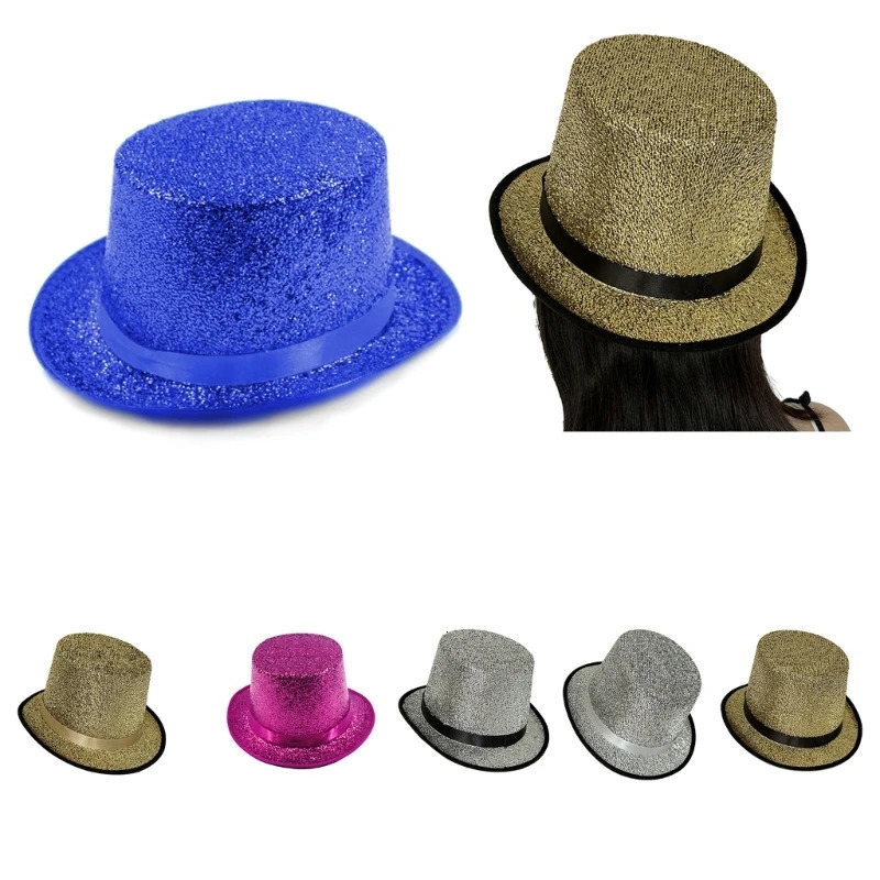 Glitter Top Hat Wide Brim Fedora Carnivals Holiday Short Magician Costume for Outdoor Gatherings 250118
