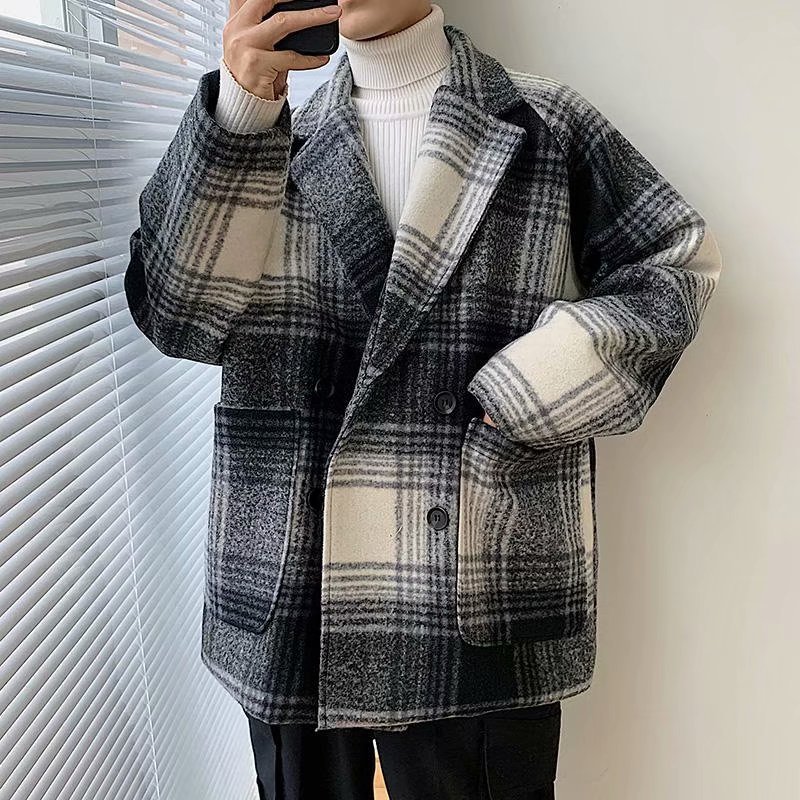 L120Stylish Men's Korean Trend Casual Coat - Plaid Short Windbreaker for Comfortable Wear