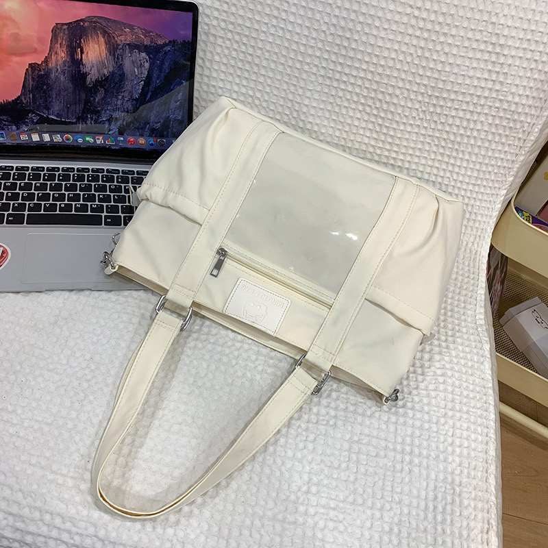 Womens Handbag Canvas Large Capacity Splicing Work Shoulder Casual Sweet Fashion School Bag 240904