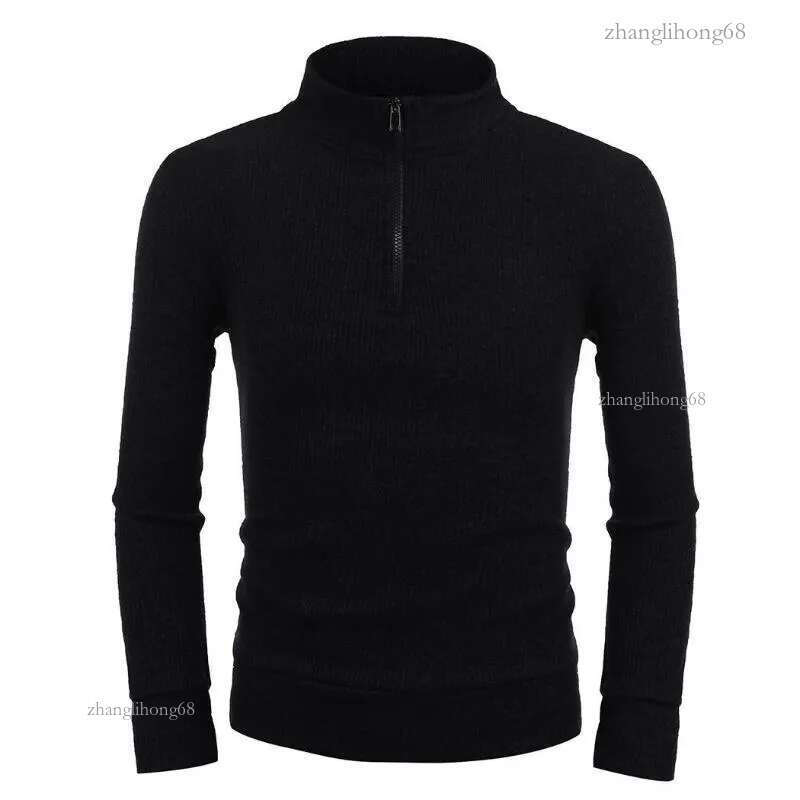 Men Stand Collar Long Sleeve 1/4 Zip Front Zipper Pullover Textured Casual Sweaters Men's