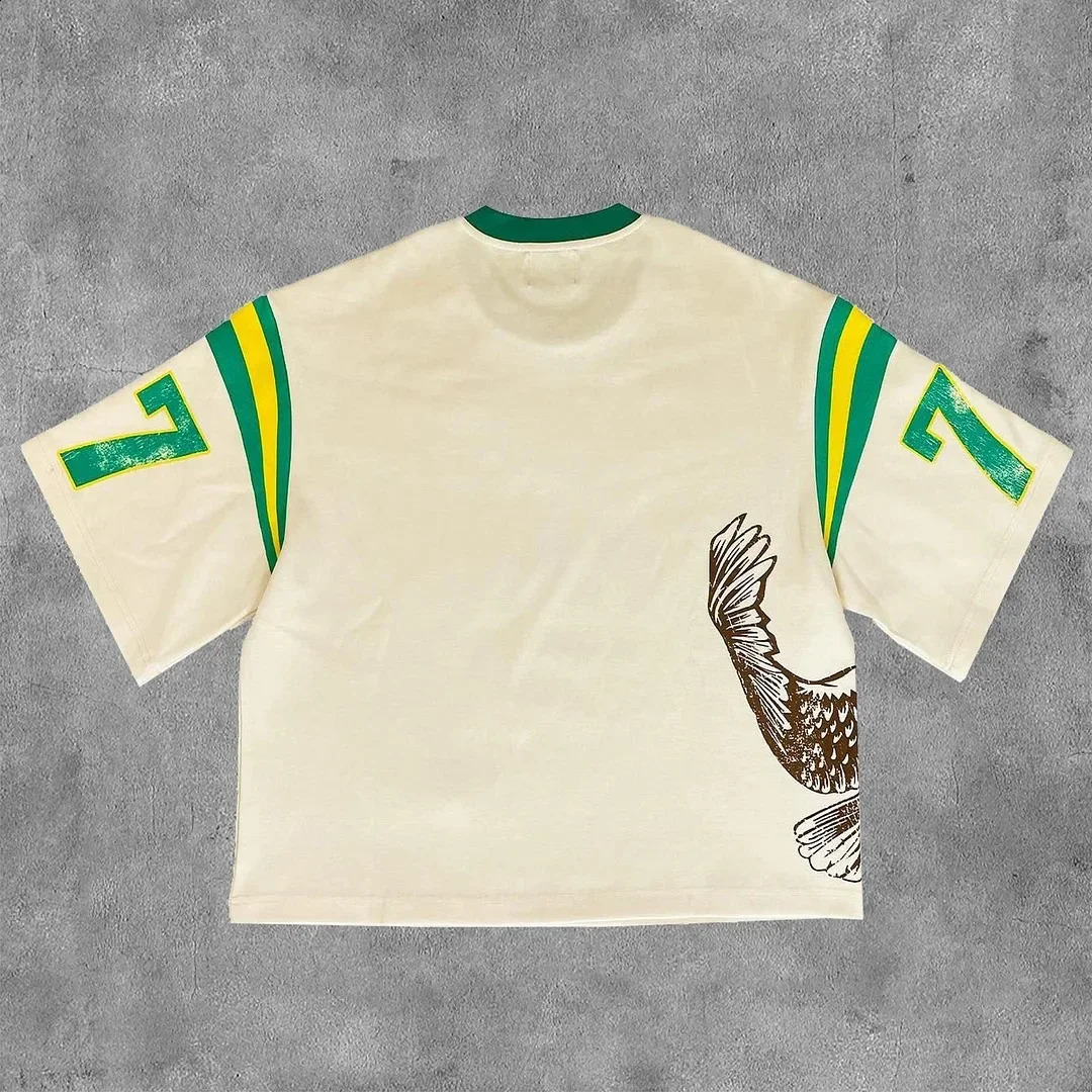 American casual hip-hop patchwork T-shirt for men gothic fashion sports high street Y2K retro loose couple oversized top 250118