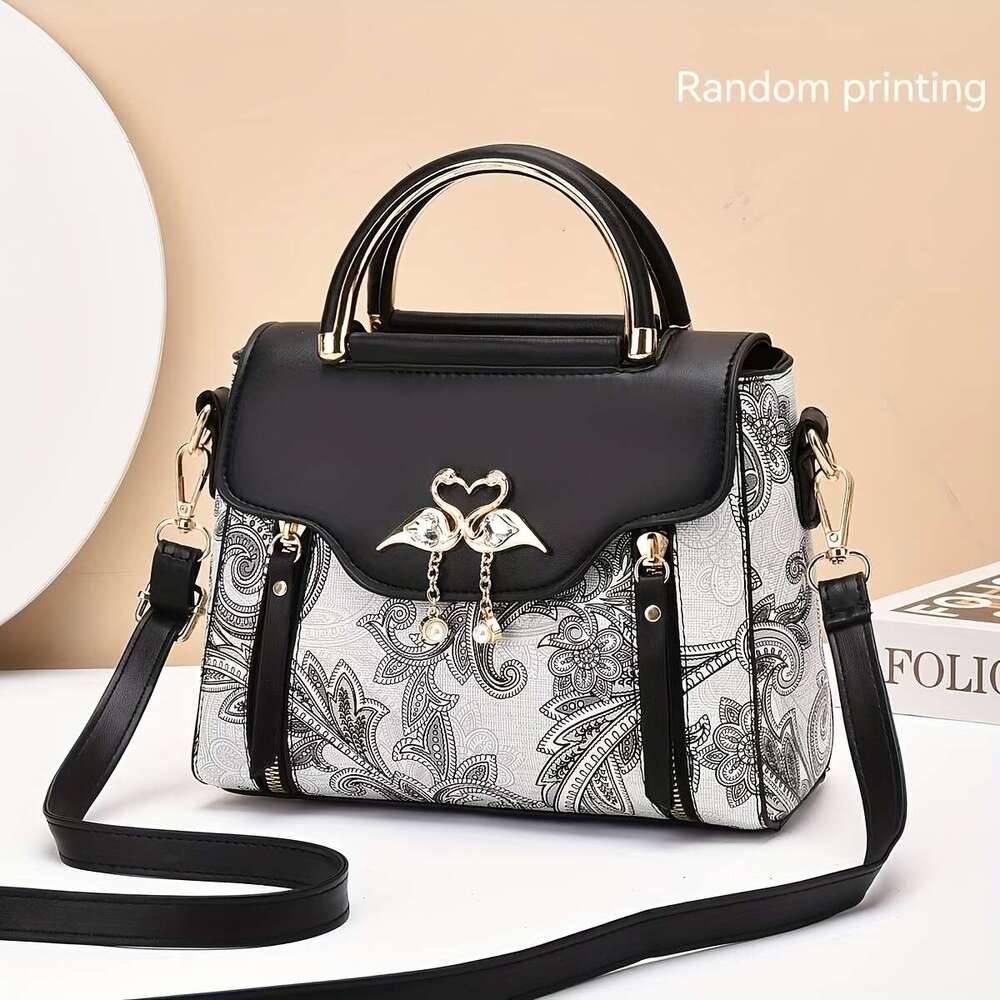 An elegant faux leather handbag suitable for women, geometric pattern, versatile shoulder bag, with zipper closure, polyester lining, exquisite edges