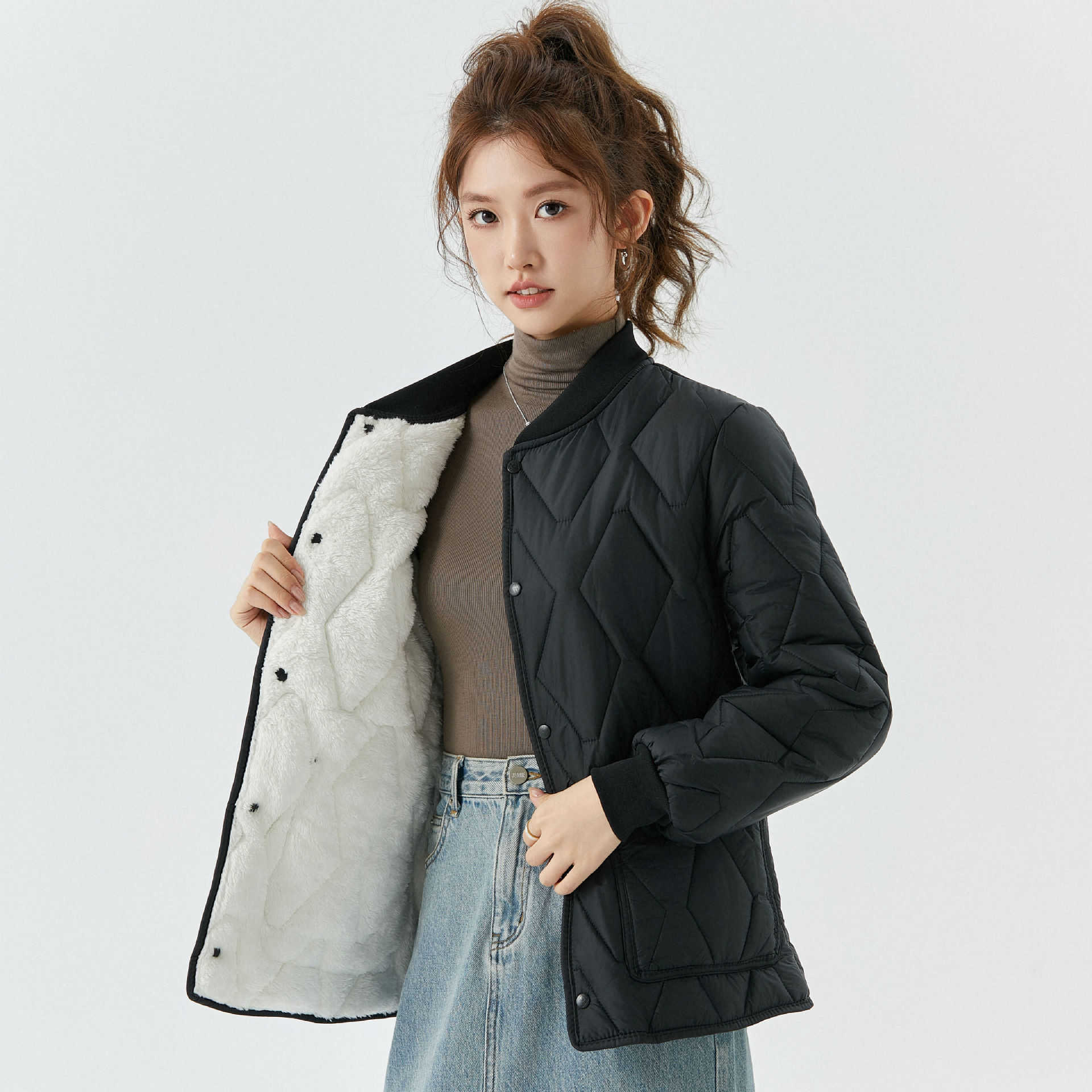 Womens Warm Long Sleeved Cotton Inner Liner Womens Home Cotton Clothes With Thread Collar Can Be Worn Outside Women Jackets Coat 241209