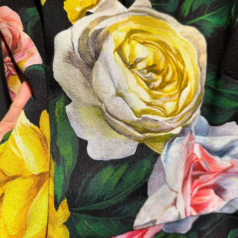 Women's Printed Silk Sleeveless Pleated Dresses Fashion Top Quality Elegant V-Neck Waist Up Flora Design Knee Length Vestdios Spring Luxury Brand