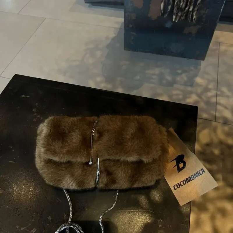 Fluffy Clutch Women Handbag Chain Shoulder Crossbody Paper Clip Bag Winter Wallet