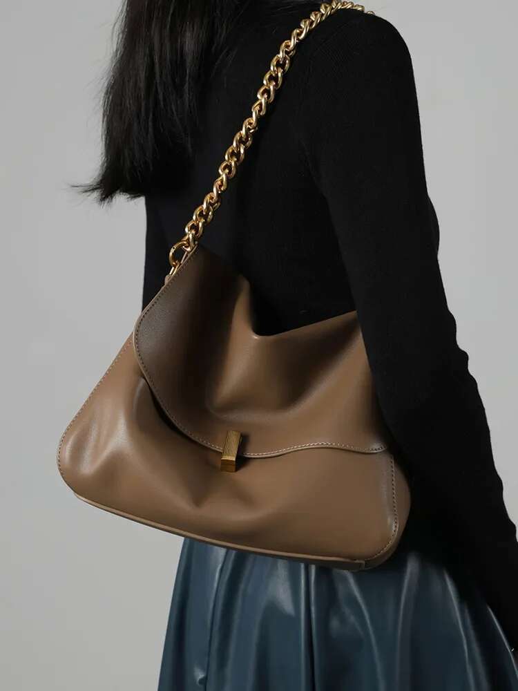 Large Cow Flap Shoulder Chain Bag 2024 Solid Genuine Leather Female Crossbody Handbag Messenger Bags