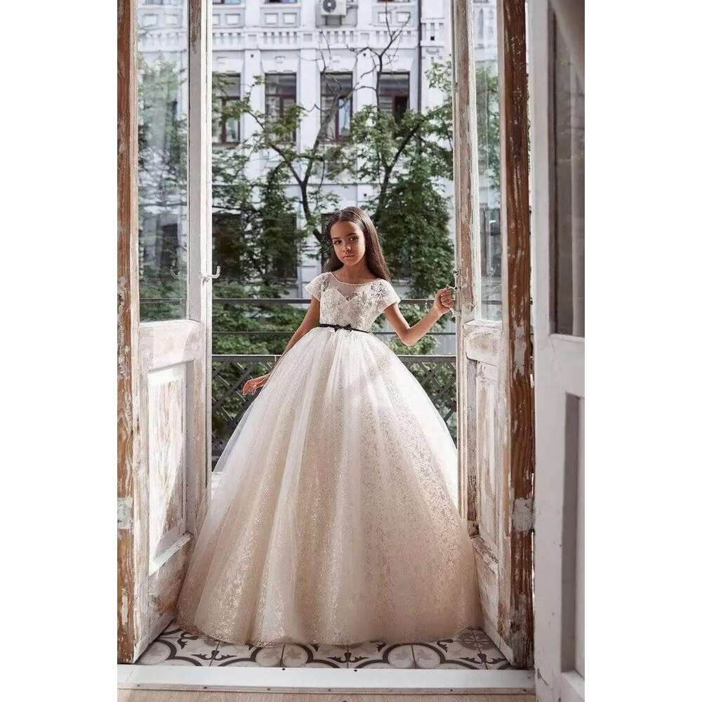 Cap Sleeves Wer Girl For Weddings Ball Gown Tulle Appliques Long First Communion Dresses Little Baby Kids Customized 6660311
