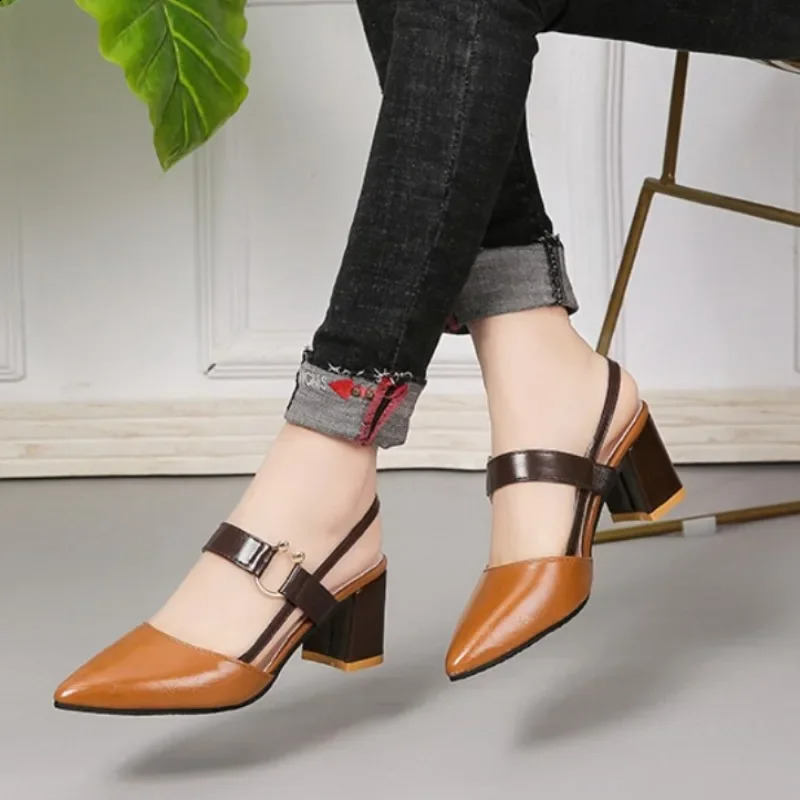 Women Sandals Summer Pointy Chunky Plus Size Fashion High Heels Shoes Zapatos De Mujer 250117BJ - view 3