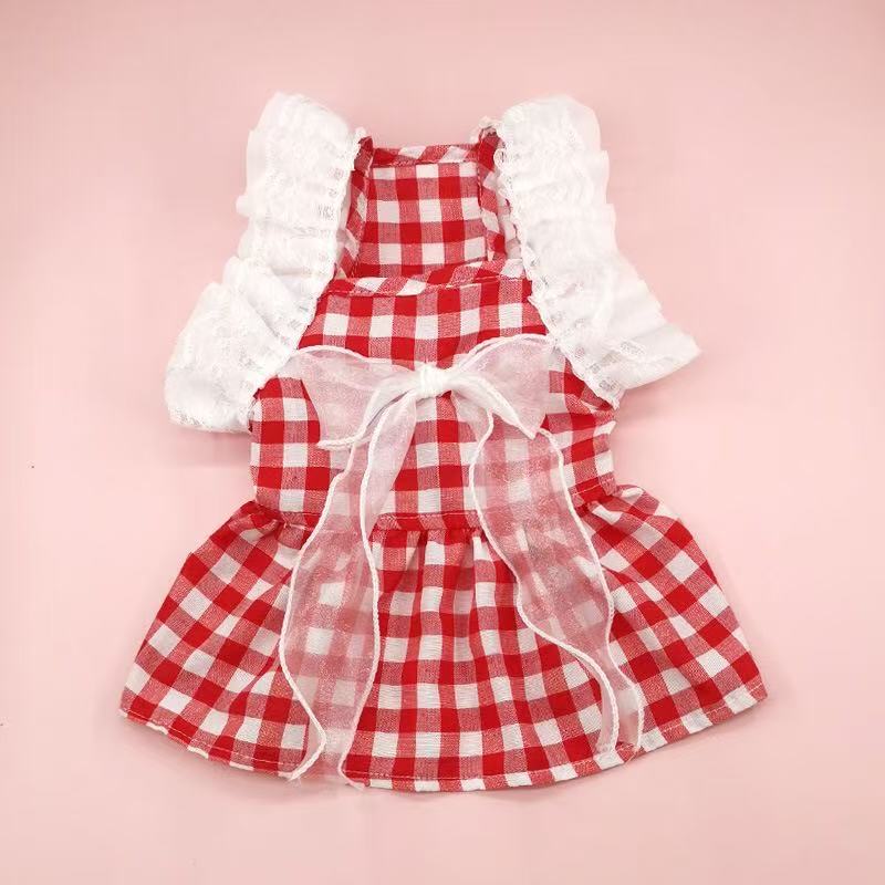 Spring/Summer Thin Breathable Dog Skirt Lace Chiffon Cute Princess Skirt Cat Two Leg Pet Clothing
