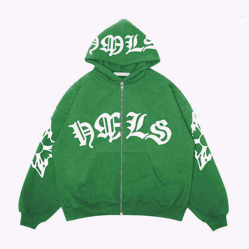 Zipper Gothic letter print trend oversize hoodie student clothing