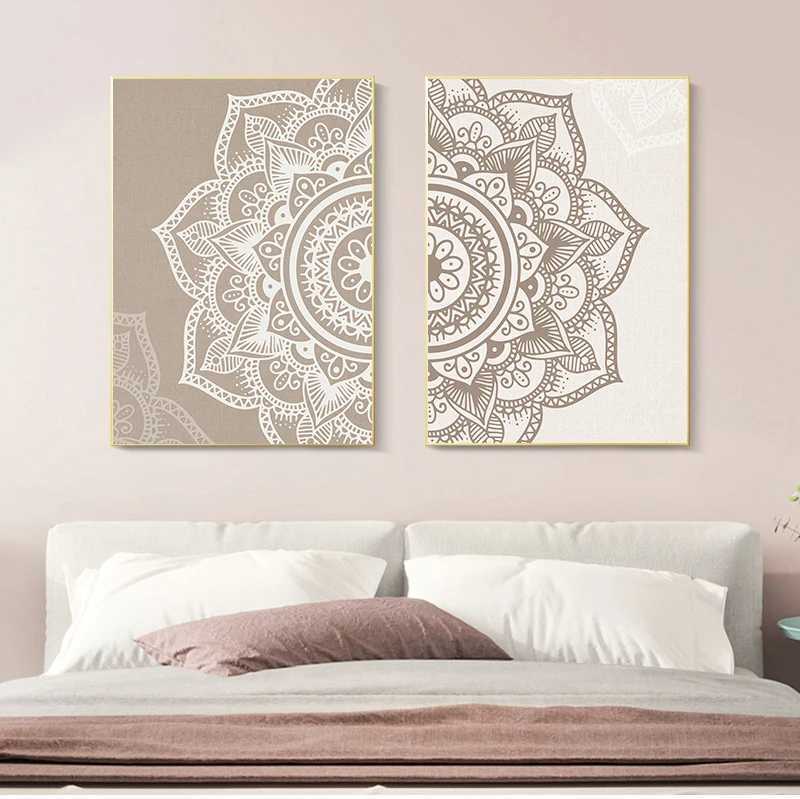 Bohen Mandala Floral Beige Wall Art Print Poster Picture Canvas Painting Living Room Interior Yoga Room Decor No Frame Y250122