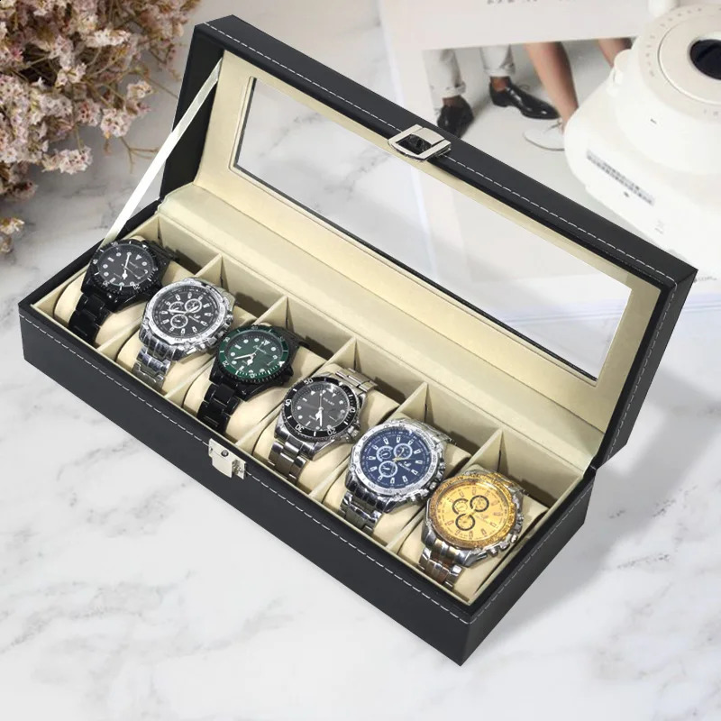 Leather watch storage box Simple PU watch display case with lock Mens watch gift box packaging high-end watch box 250121