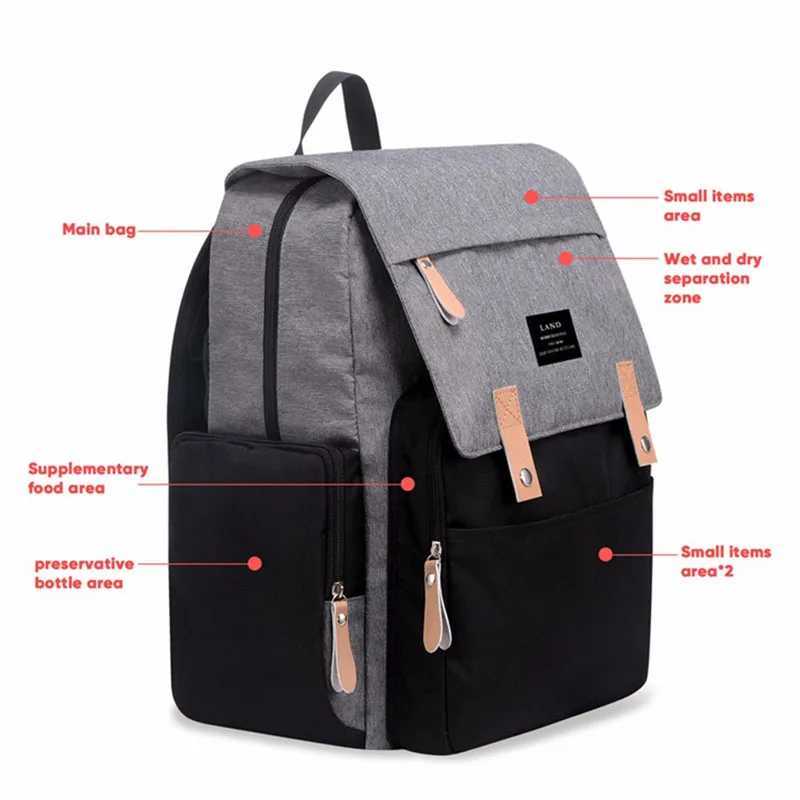 LAND Mommy Diaper Bags Landuo Mother Large Capacity Travel Nappy Backpacks with Changing Mat Convenient Baby Nursing BagsC250326