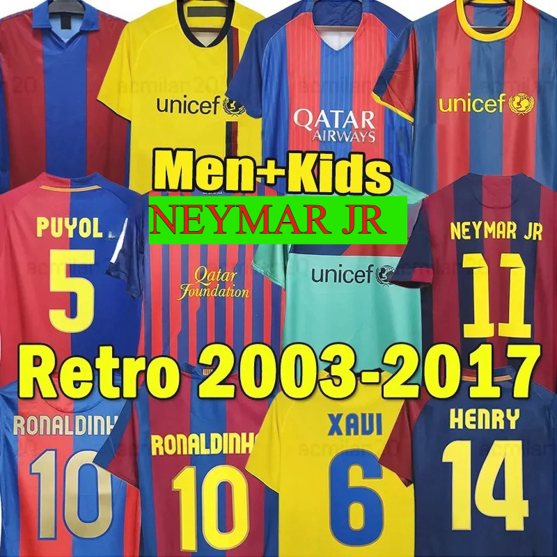NEYMAR JR Soccer Jerseys 95 96 97 98 99 100th ROMARIO RIVALDO RONALDO GUARDIOLA HENRY RONALDINHO 05 06 08 09 10 INIESTA Classic Vintage Jersey Children Set XAVI