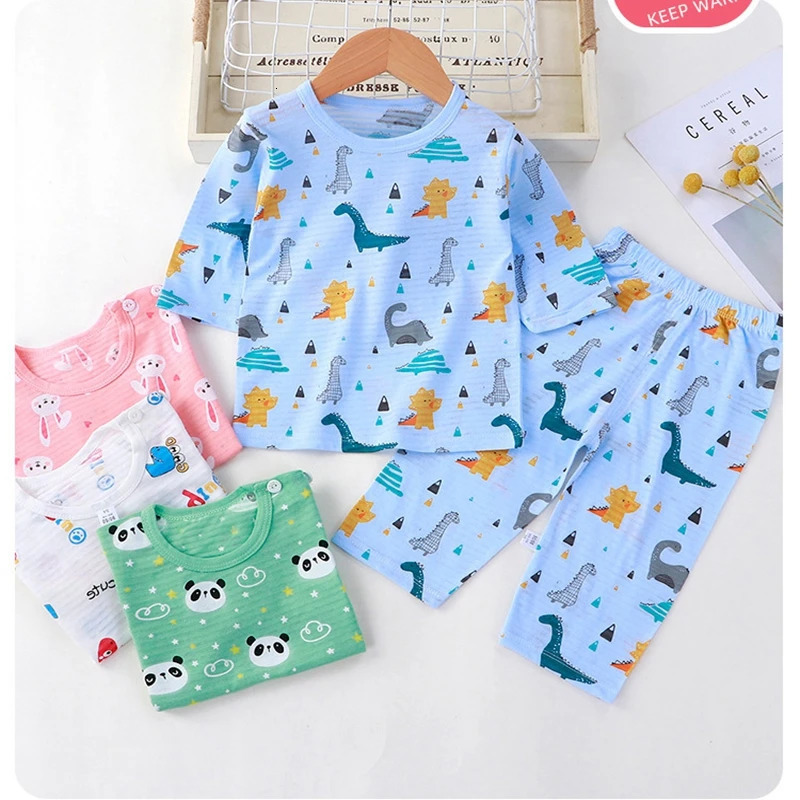 Summer Cotton Pajamas Set for Kids Baby Pajamas for Boys and Girls Long Sleeve Breathable Cat Rabbit Animal Clothes 250121
