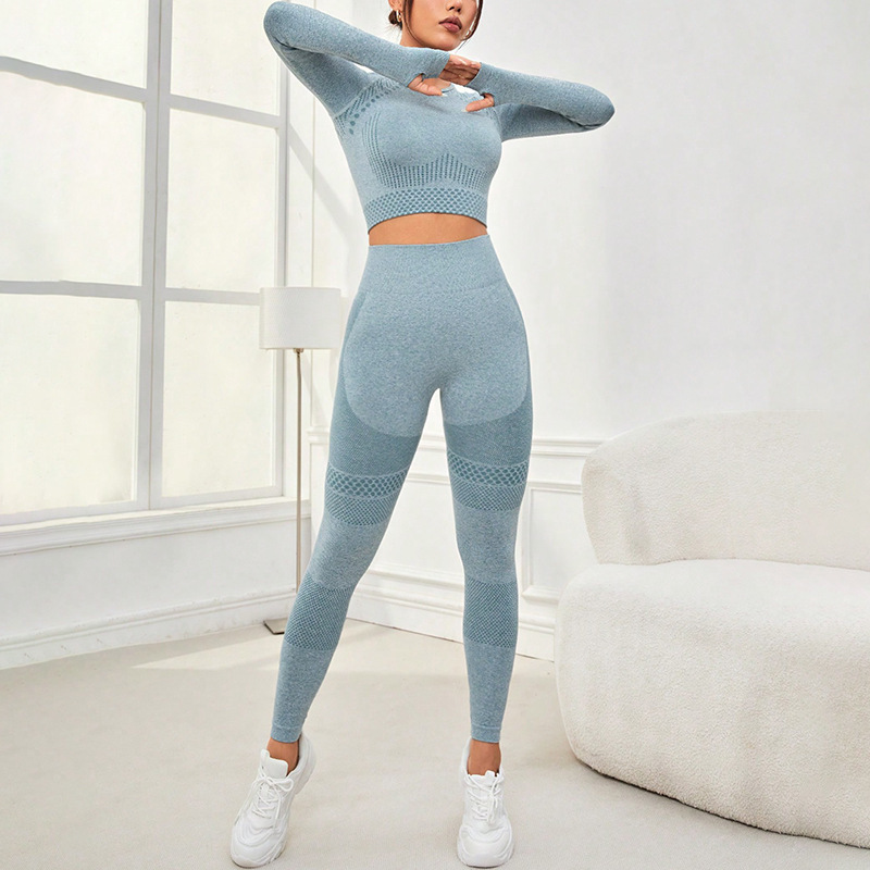 European and American designer women's high-end seamless yoga suit long sleeved peach hip casual pants versatile sports suit fitness suit