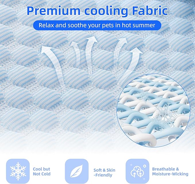 Dog Cooling Mat Memory Foam Cooling Fabric Dog Crate Bed with Pillow, Removable Washable Cover Dog Mattress for Large Medium Dogs and Cats Kennel Pad 