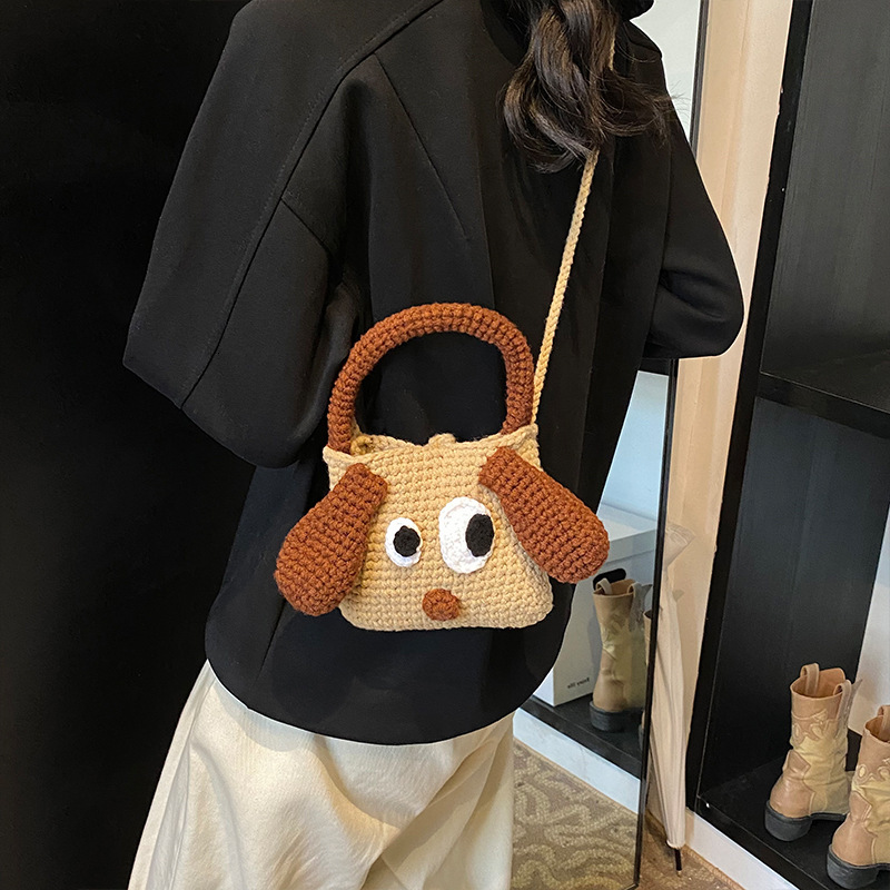 Free Shipping New Designer Bag Cartoon Cute Handheld Bag Wool Big Ear Dog Handmade Hook Woven Bag Multifunctional Bag Women's Crossbody Bag