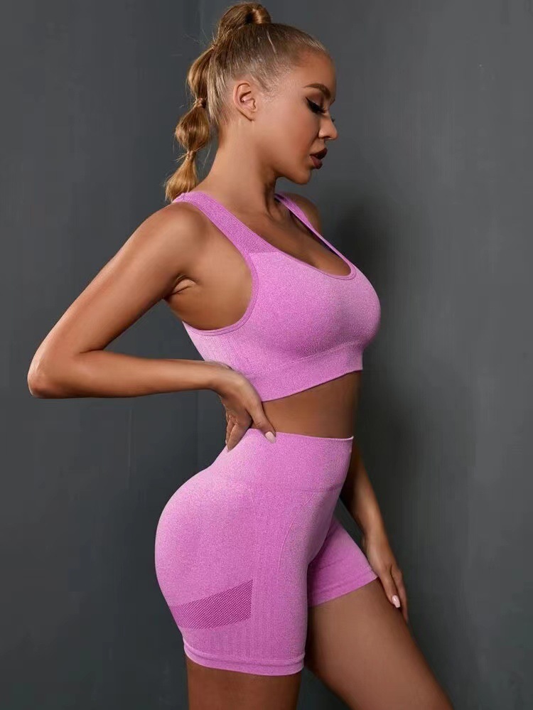 French casual women's high-end new back hollow seamless yoga suit fitness set hip lifting shorts high-quality sports yoga suit set