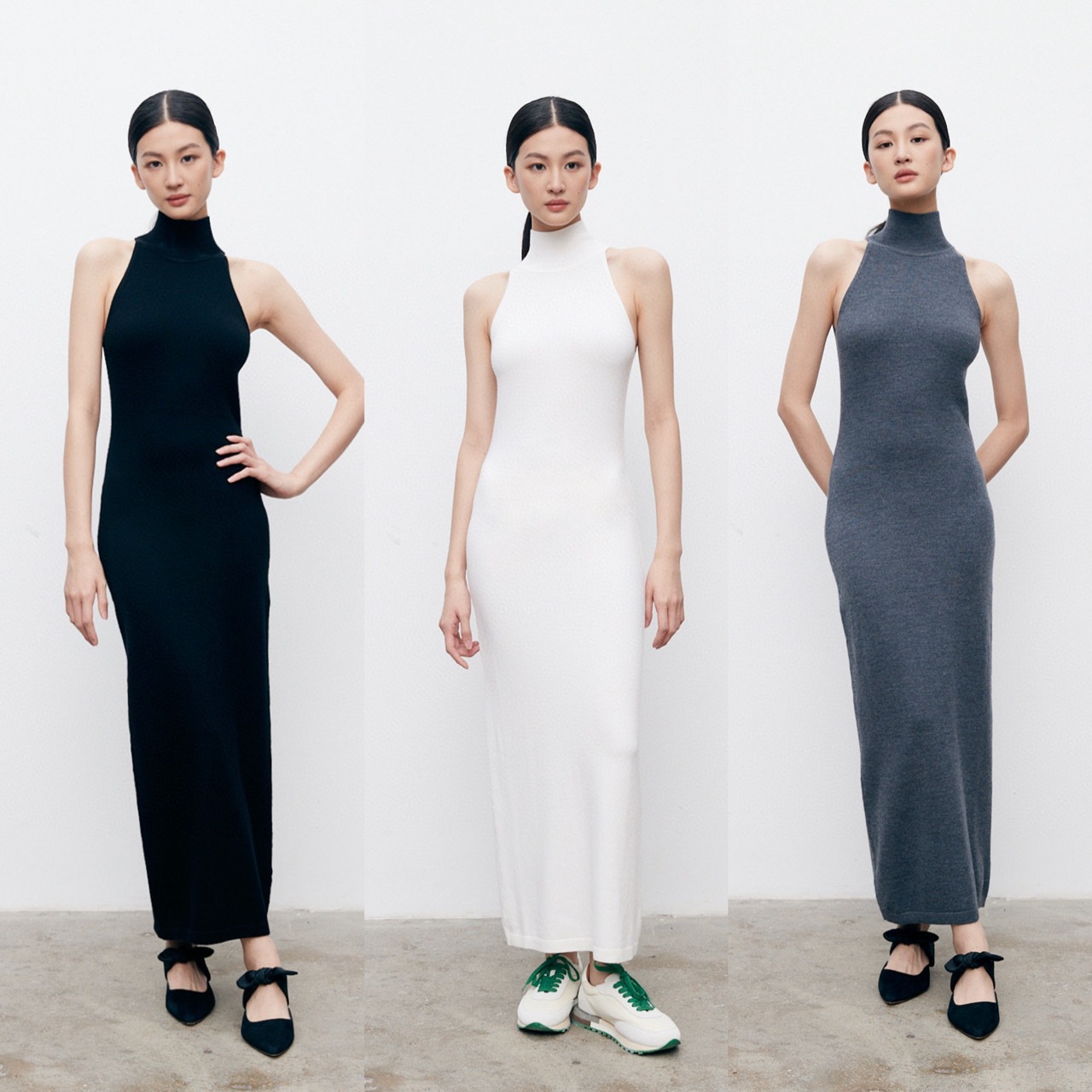 X3310 Dinner Occasion Annual Meeting Holiday Colorful Knitted Wool Temperament Sleeveless Stand Collar Long Dress
