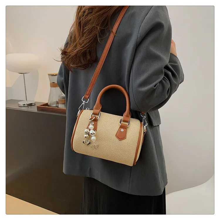 Luxury Designer Beading PU and Denim Patchwork Womens Handbag Casual Crossbody Bag Pillow Tote Y250324