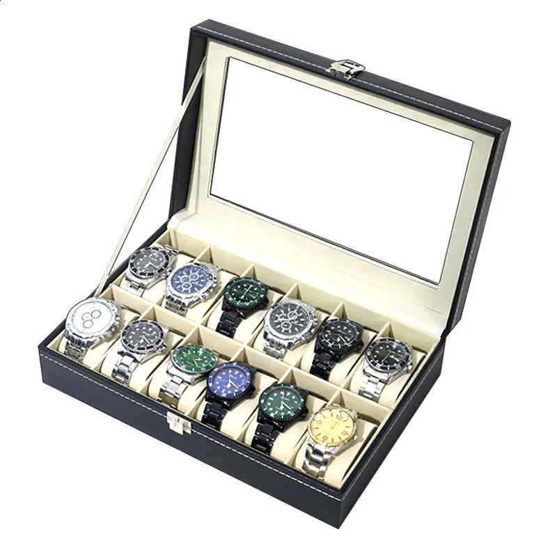 Leather watch storage box Simple PU watch display case with lock Mens watch gift box packaging high-end watch box 250121