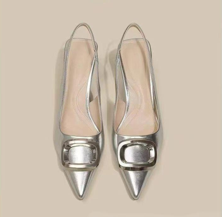 Women Sandals Fashion Design Sense Pointed Toe Versatile Triple Black White Sier fashion