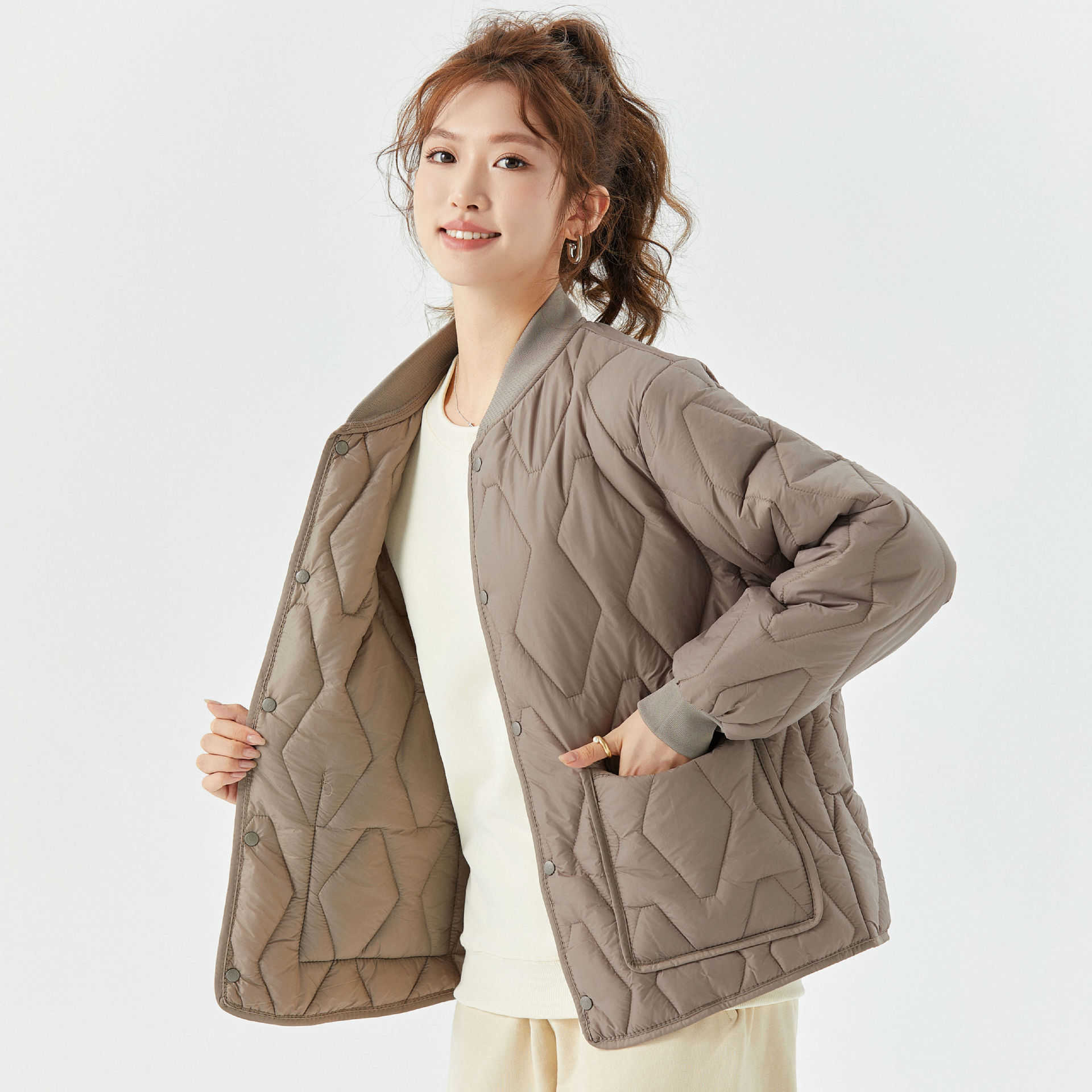 Womens Warm Long Sleeved Cotton Inner Liner Womens Home Cotton Clothes With Thread Collar Can Be Worn Outside Women Jackets Coat 241209