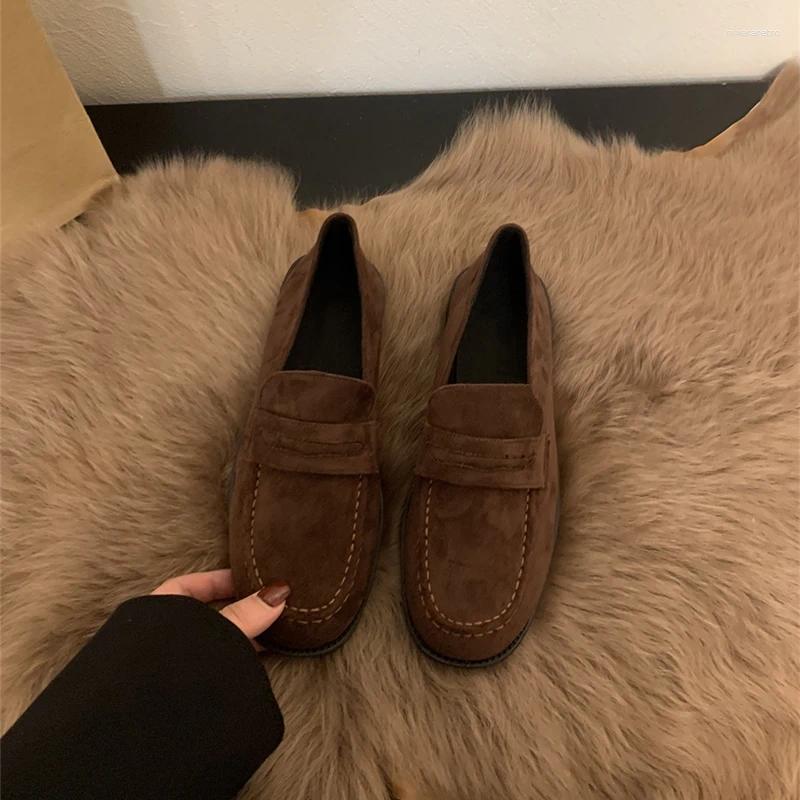 Retro Women Loafers Shoes Spring And Autumn New Style Roman Flat Heel Comfortable Versatile Slip On Cow Suede Women Flat Shoes
