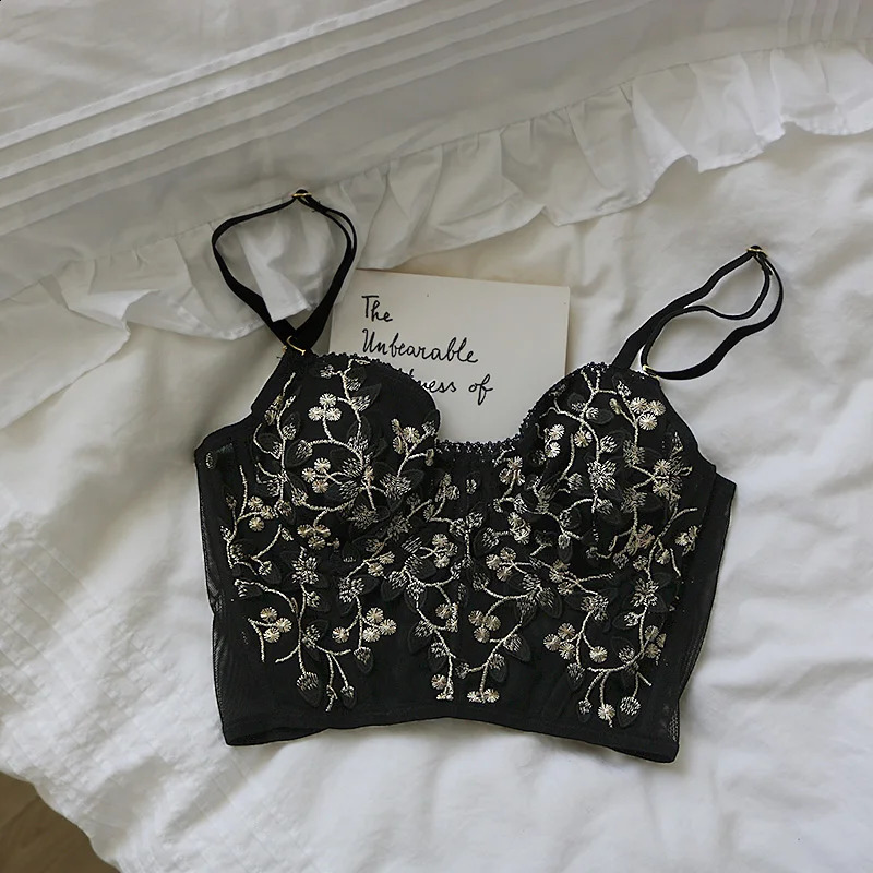 Three-dimensional embroidered bra sexy lace fish bone corset widened breasted with steel ring 2/1 half cup bralette underwear 250121