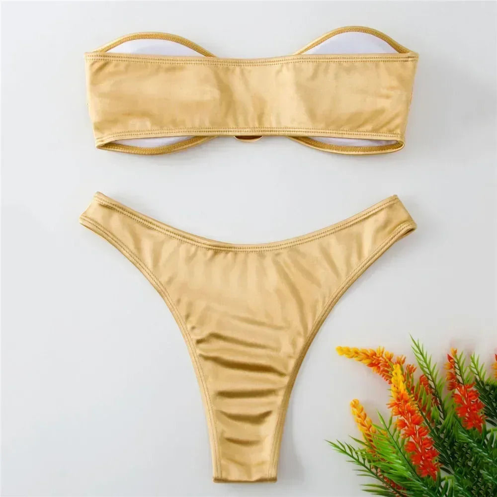 Sexy U Shaped Bandeau Bikinis Sets Mujer Strapless Swimwear Women Gold Swimsuit Bathing Suit Biquinis Brazilian Bikini Swim 2025 250118