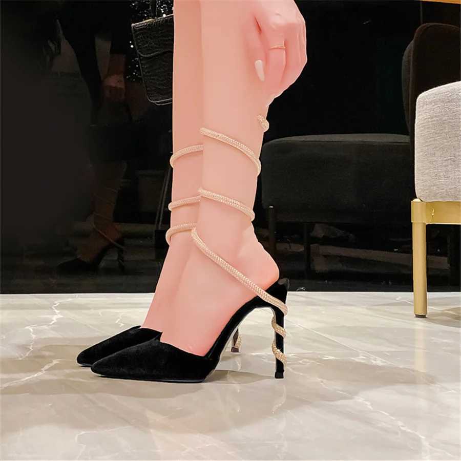 Serpentine Winding Crystal Wen Pumps Sexy Pointed Toe High H Summer hot Gladiator Sandals Designer Ladies Dress Shoes Z250122