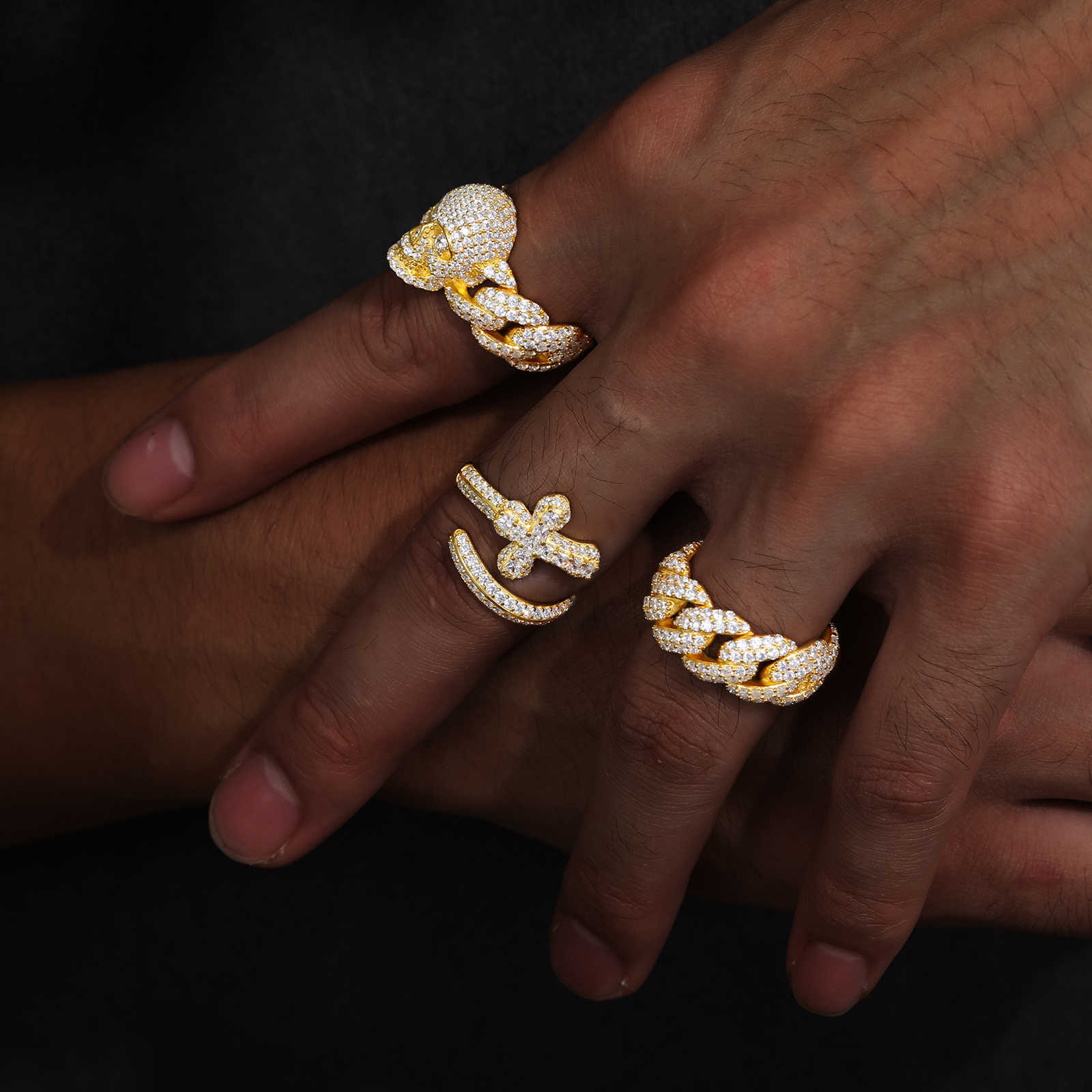 Wholesale Bg Hip Hop Jewelry 9mm Gold Plated Sterg Sier VVS Moissanite Dia Iced Out Cuban Band Ring For Men