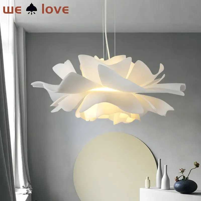 Postmodern Designer Pendant Light White Flower LED Hanging Lamp for Bedroom Restaurant Bar Store Lighting Indoor Petal Decor Z250120