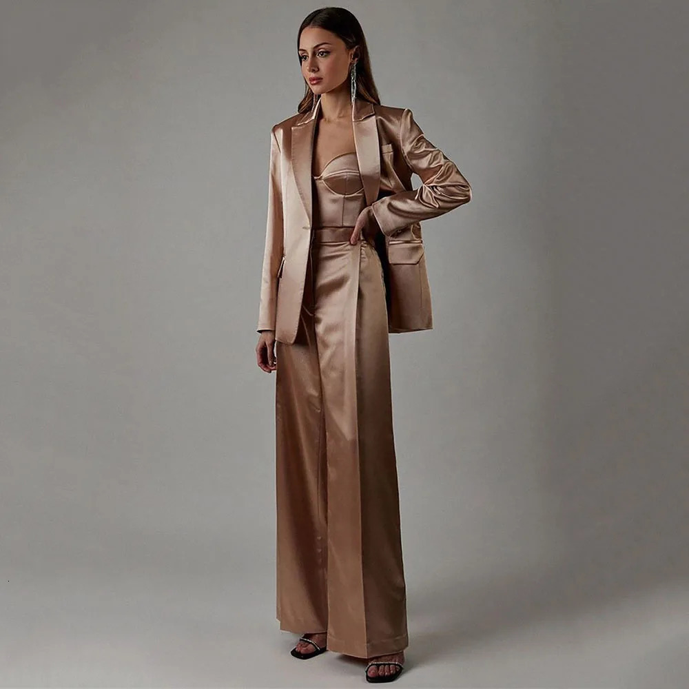 Womens Silk Satin Blazer and Pants Suit Set Lady Office Tuxedos Formal Work Party Prom Dress Custom Size 3 Pcs Customized 250114