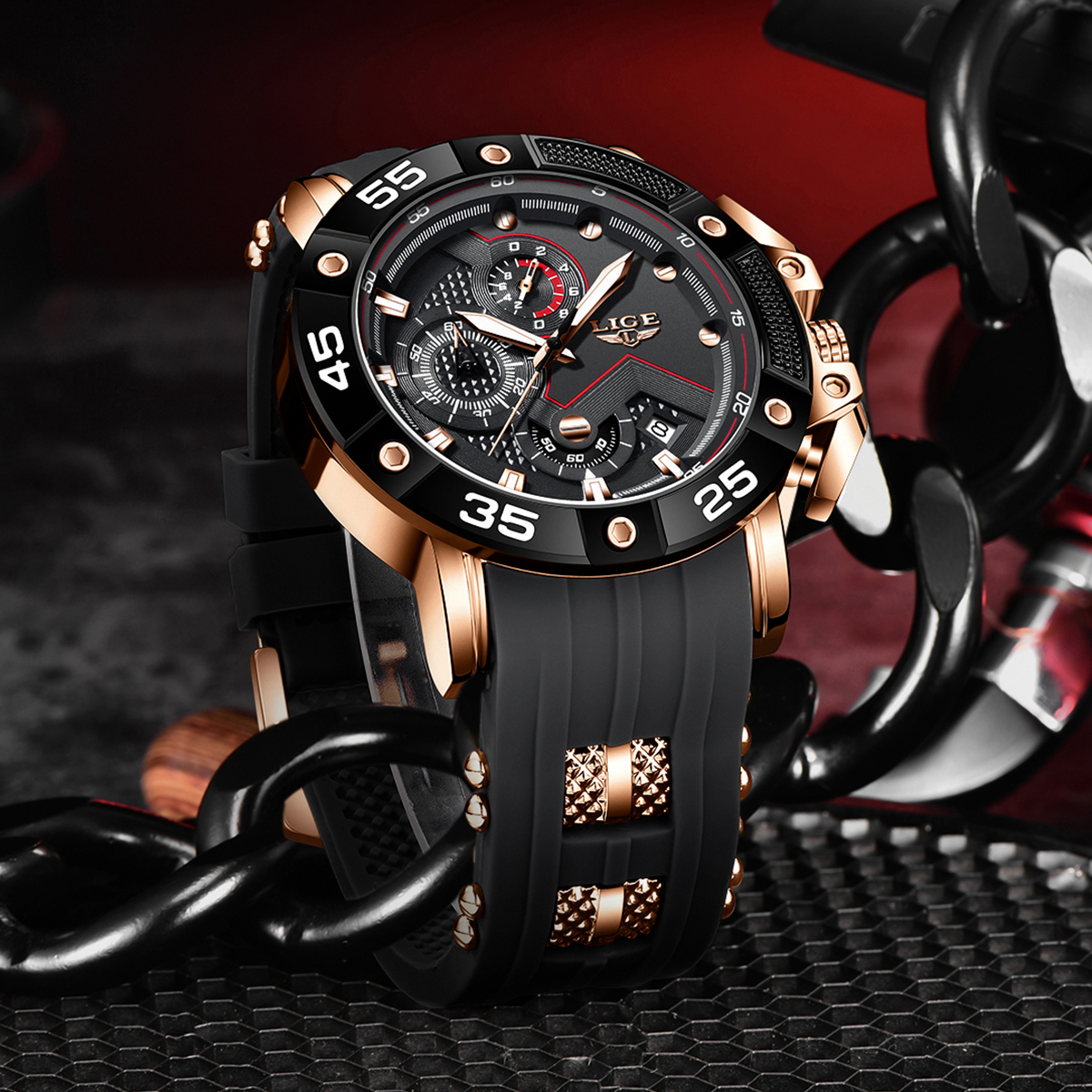 LIGE Business Men's Watch Quartz Watch Chronograph Multi functional Night Light Calendar Sports Waterproof Watch Festival Gift