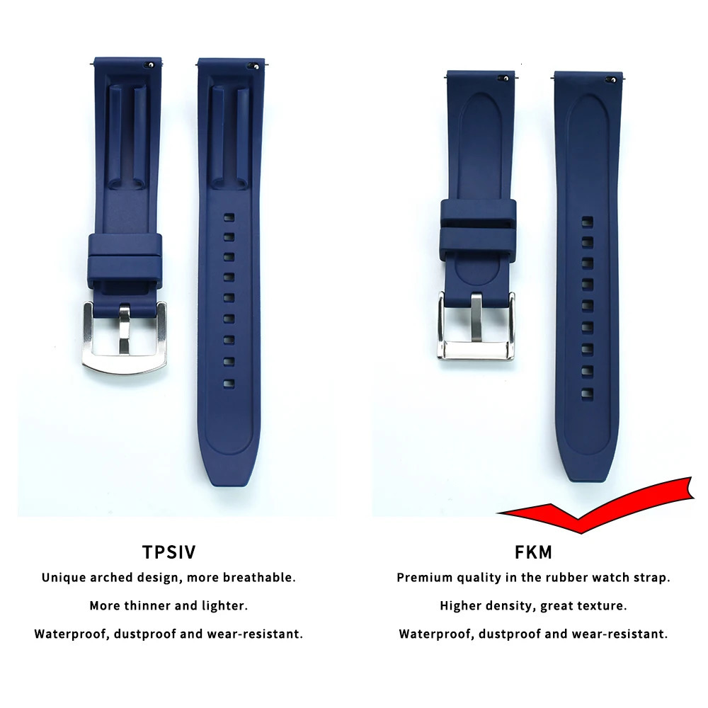 Premium Grade Vulcanized FKM Rubber Watch Strap 18mm 20mm 22mm 24mm Quick Release Watchbands 250121