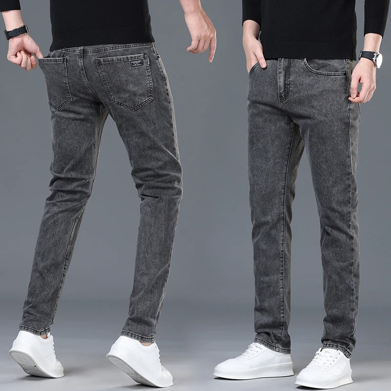 Spring and Summer Mens Jeans Simplified Korean Edition Slim Fit Straight Leg Versatile Shaped Mid Waist Elastic Mens Jeans 250116
