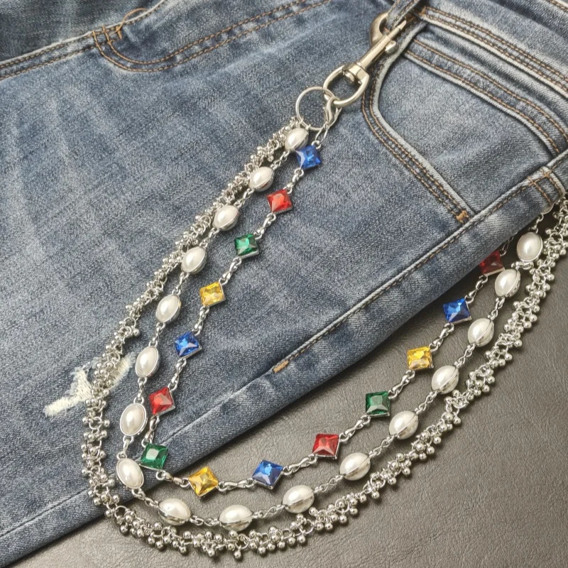 Delicate Color Rhinestone Three Layers Pearl Pants Chain Fashion Icon Ones Waist Accessories Minimalism Hip Hop Jewelry 250122