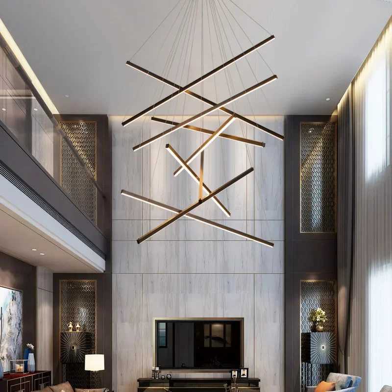 Modern Stair LED Ceiling Chandelier Duplex Building Highrise Living Room Hall Long Hanging Lamp Aluminum Indoor Lighting Fixture Z250120