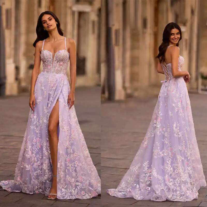 Stylish Evening Dresses Mermaid Spaghetti Ribbon Appliques Split Sleeveless Ball Gown Custom Party Dress 6660311