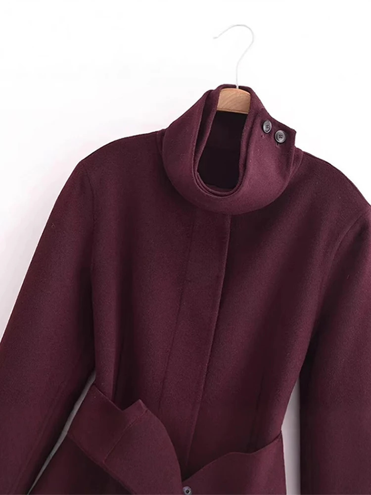 Elegant Lace Up Womens Coat Turtleneck Long Sleeve Solid Female Jacket 2024 Fashion Spring Autumn Office Lady Outwear 250113Z