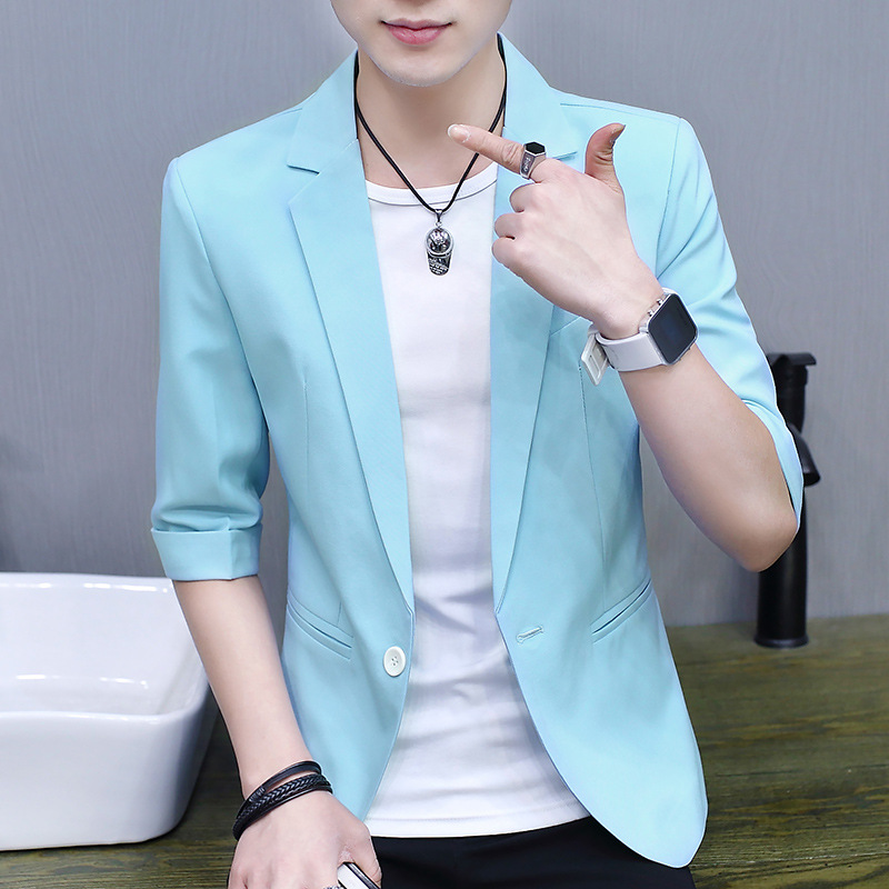 K122Slim Cut Men's Trendy Casual Jacket - Korean Fashion Miniature Suit with Unique Shoulder Detailing