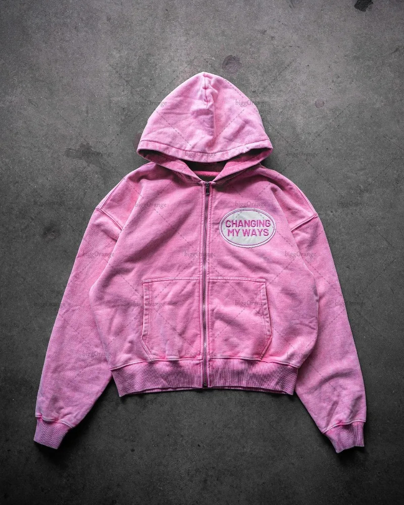 High Street Hip-hop Trend Streetwear American Retro Letter Embroidery Zipper Hoodie Women Fashion Oversized Sweatshirt Jacket 250118
