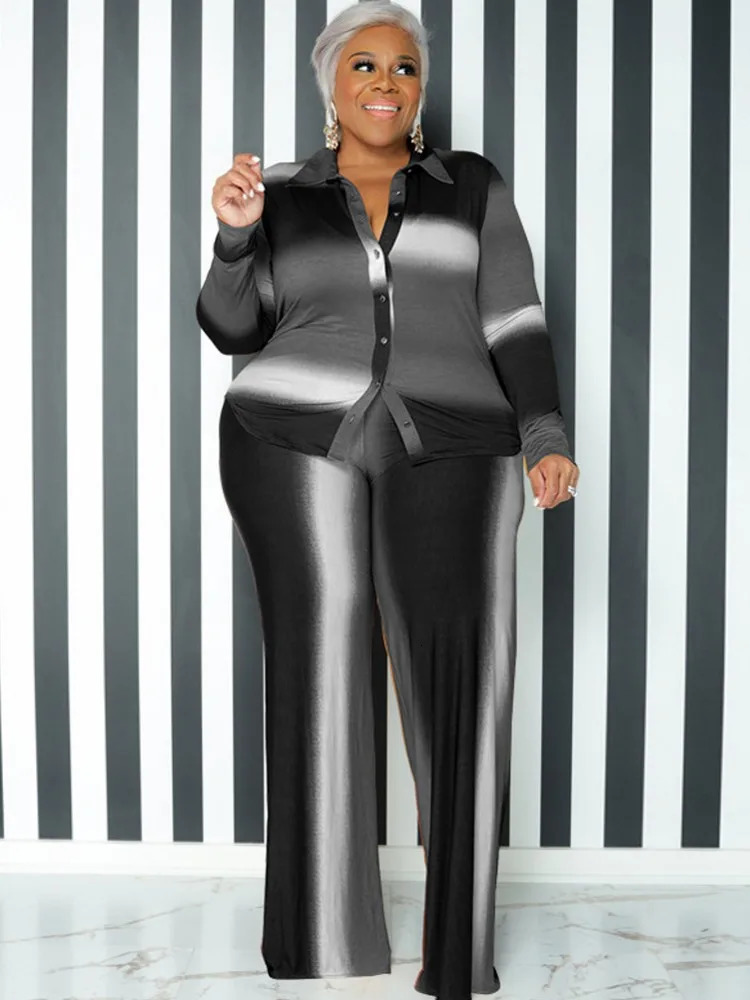2 Pieces Set Sexy Plus Size Spring Autumn Fashion Women Female Tops Long Sleeve Shirt And Pants Suit Matching Outfit 250122