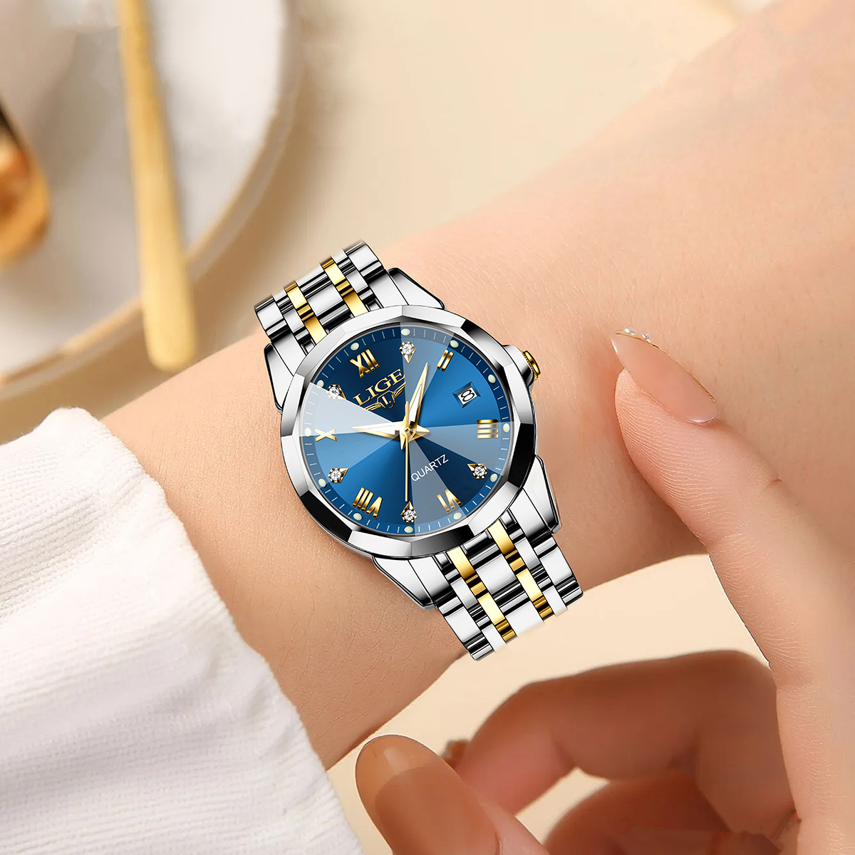 LIGE Fashion Simple Women's Sports Quartz Watch Exquisite Dial Multi functional Calendar Waterproof Luxury Watch