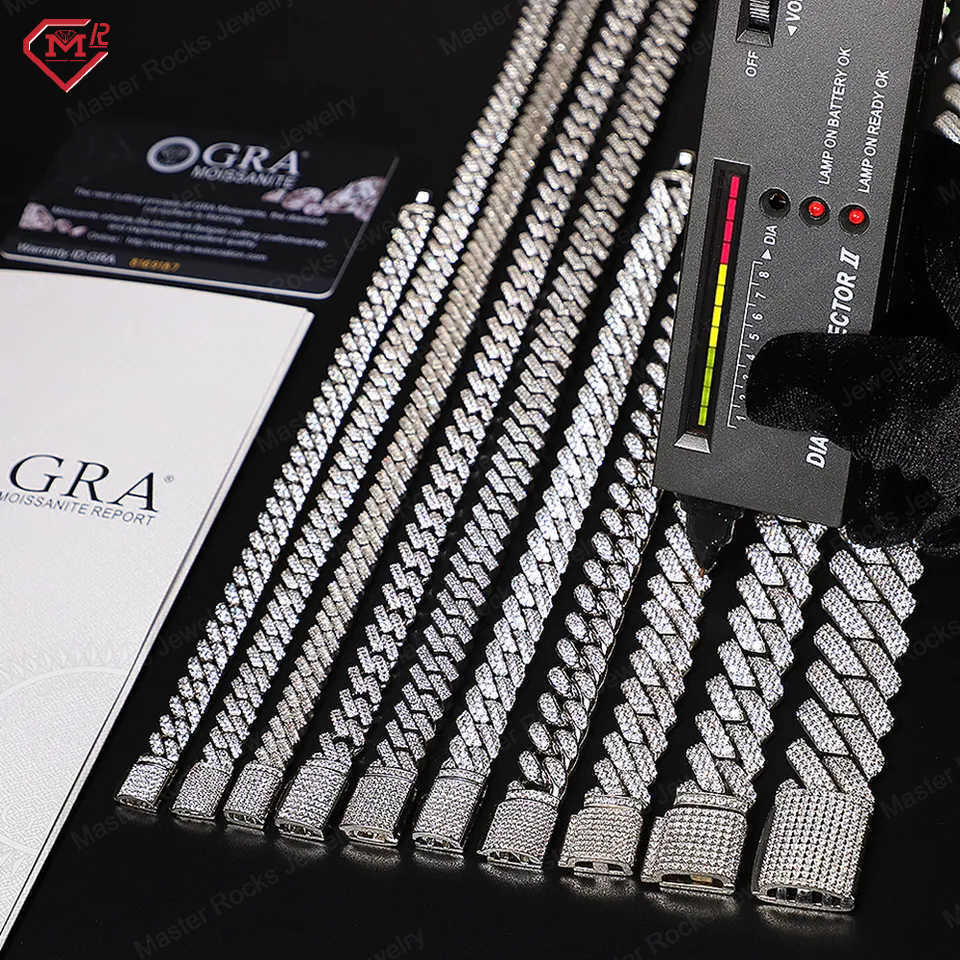 Hot Selling 10MM Miami Cuban Link Chain 925 Sterling Silver Iced Out Hiphop Custom Moissanite Cuban Link Chain
