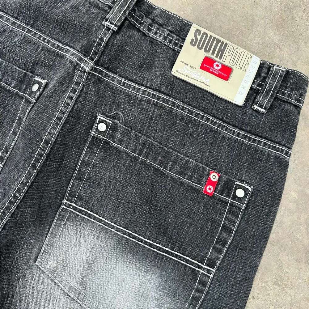 American Trend Retro Washed Black Hip-Hop Baggy Jeans Men's Y2K New Haruku Punk Gothic Couple Casual Wide Pants Streetwear