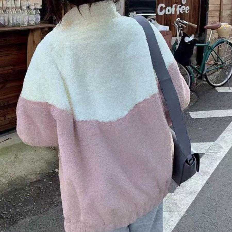 Lamb plush Coat for Womens Autumn Winter for Middle and High School Students Korean Version Loose Thick Spliced Cotton Clothes Trendy Women Jackets Co
